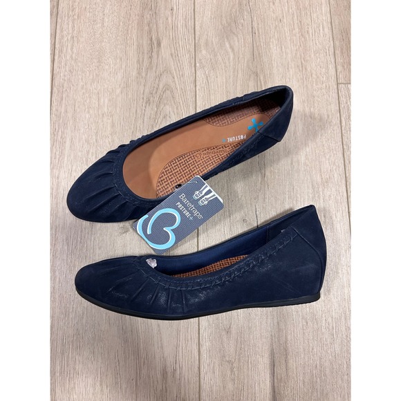 BareTraps Shoes - Baretraps Norma Navy Blue Posture+ Ballet Flats Womens 9.5M Pleated Wedge NEW